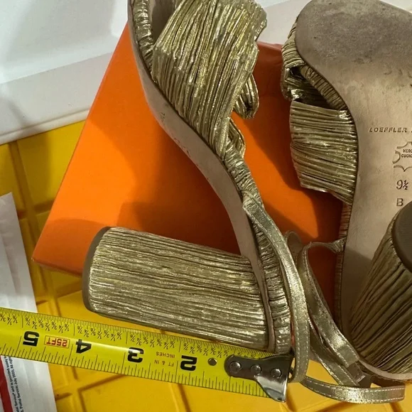 Loeffler Randall Camellia Gold Pleated Bow Heel Sandal MSRP $400 EUC Size 9.5 - Picture 9 of 9